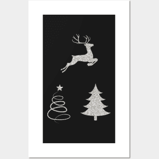 Silver Faux Glitter Christmas Trees and Reindeer Pack Posters and Art